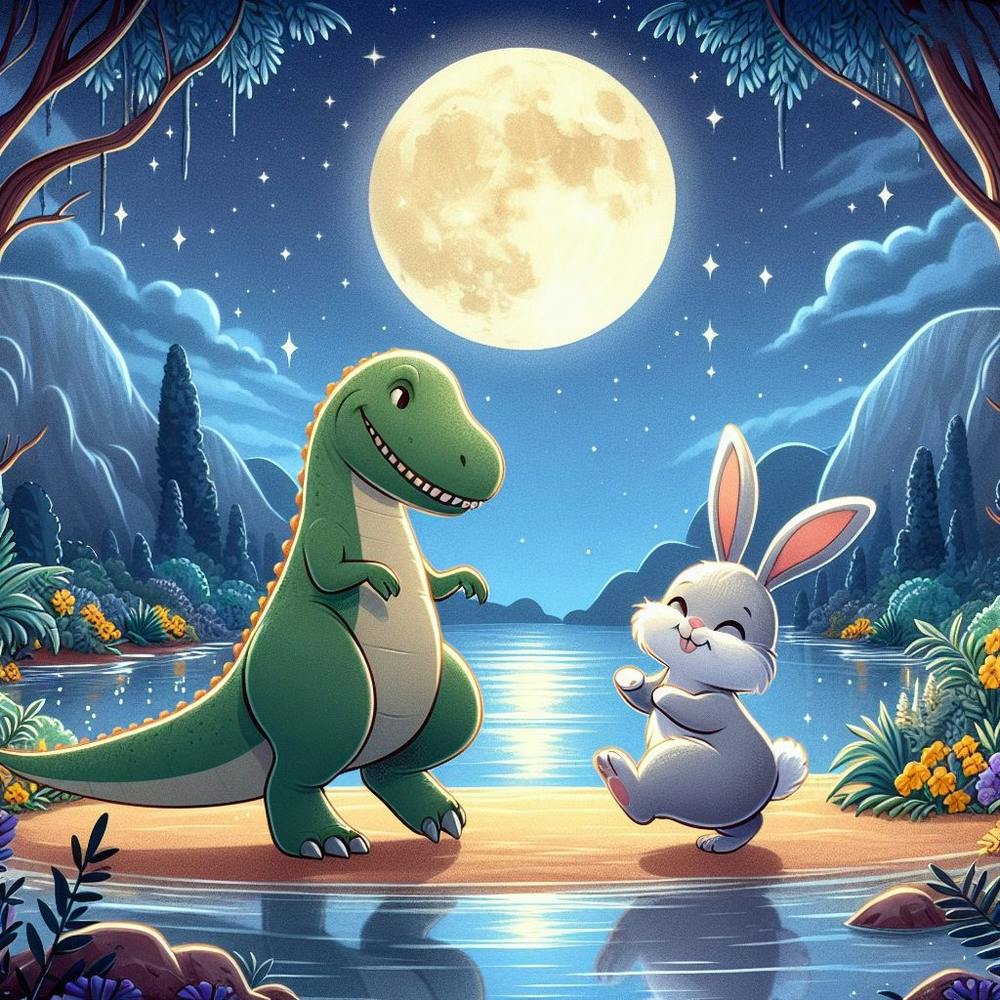 Dinosaur And Rabbit At Night