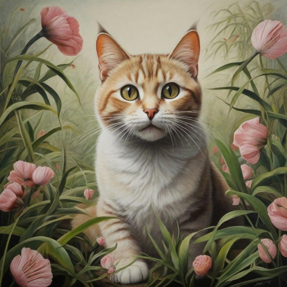Cat In Flowers 1