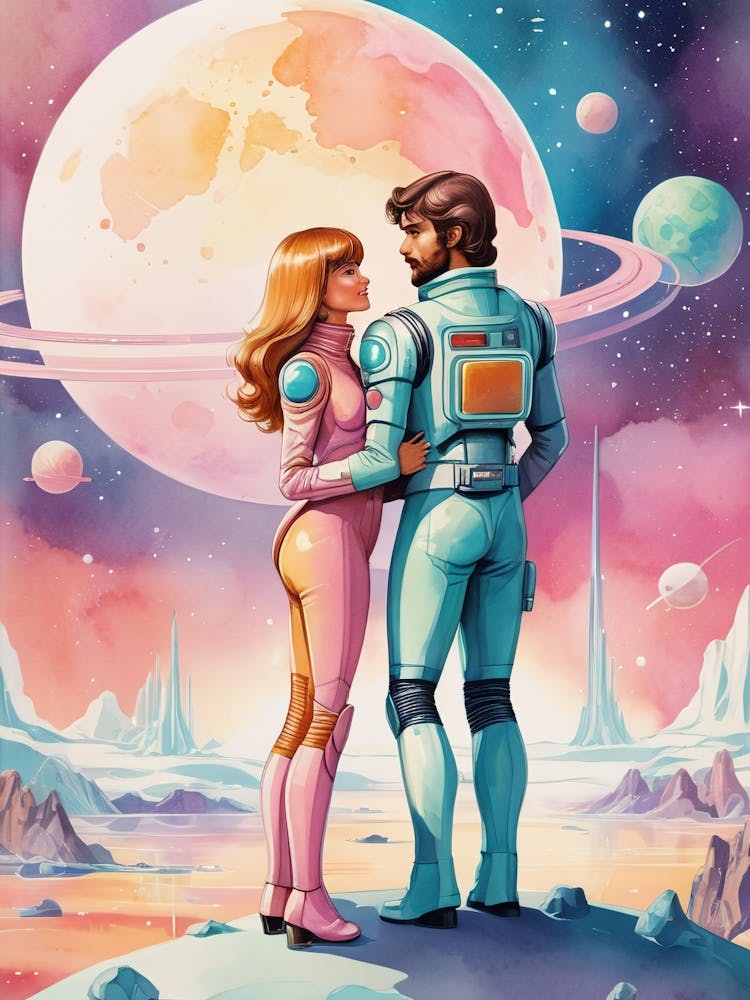 Space Lovers vintage retro sci-fi art