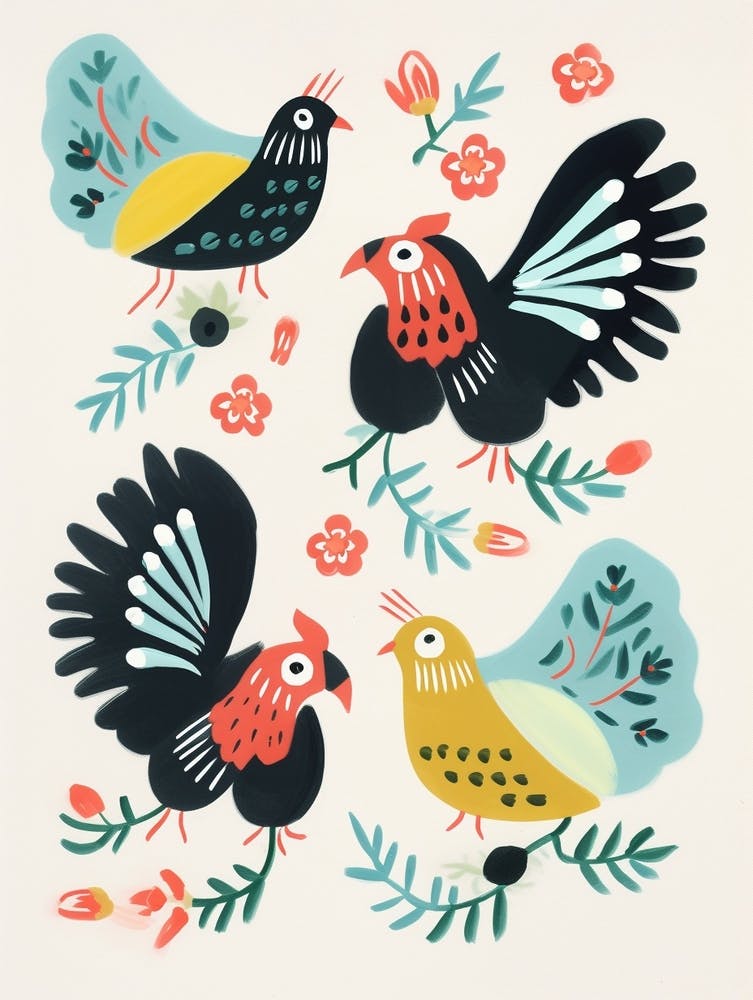 Folk Style Bird Painting Chicken 6