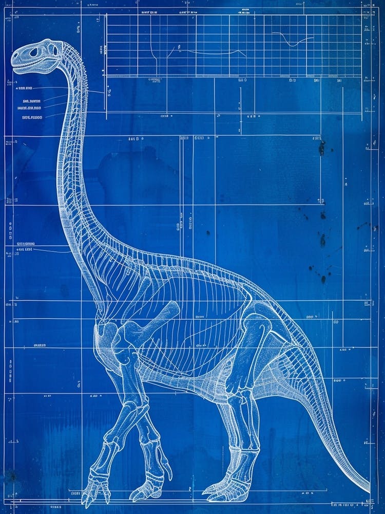 Apatosaurus Dinosaur Blue Print Sketch 5
