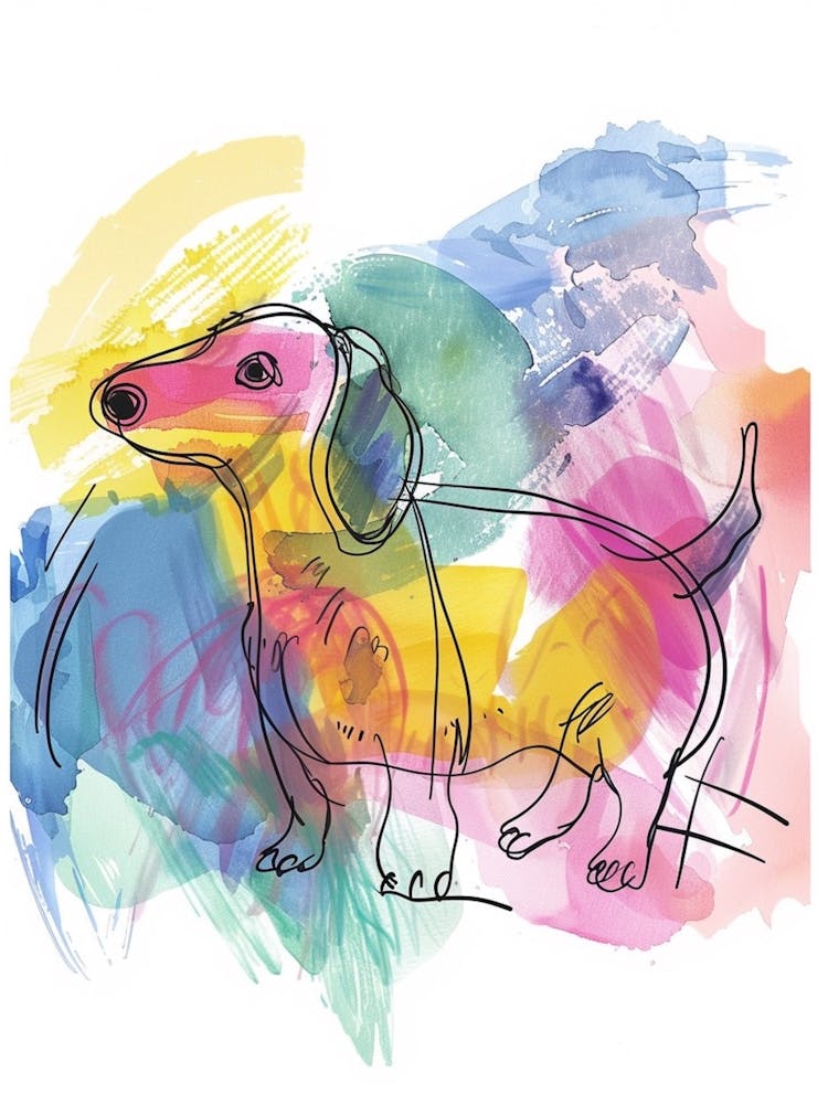 Dachshund Dog Pastel Line Watercolour Illustration  4