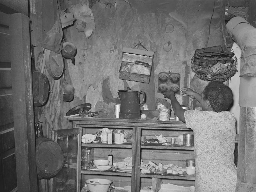 Kitchen Cabinet In The Home Of Agricultural Day Laborer, Muskogee, Oklahoma, Note Lunch Pail By Russell