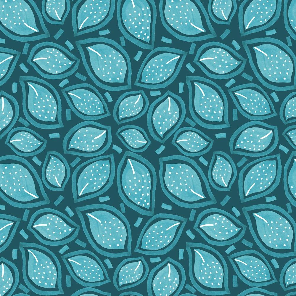 Turquoise On Turquoise Scattered Leaves Polka Dot