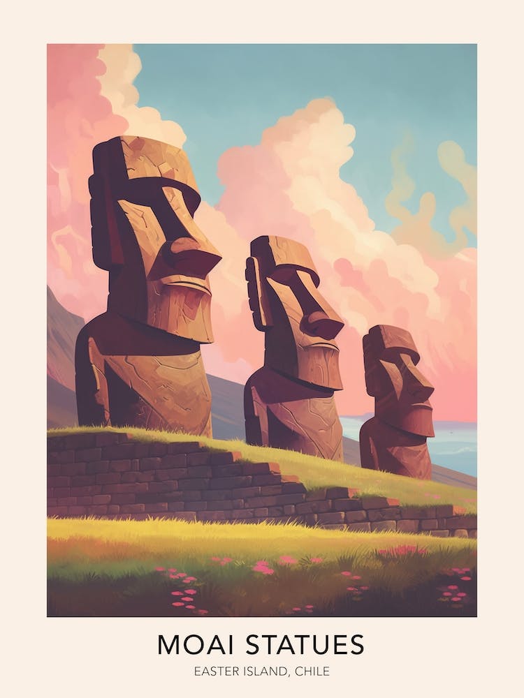 Moai Statues Easter Island Chile Travel Poster