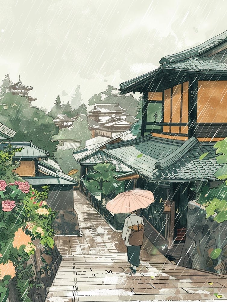 Kyoto Japan 3 Retro Illustration
