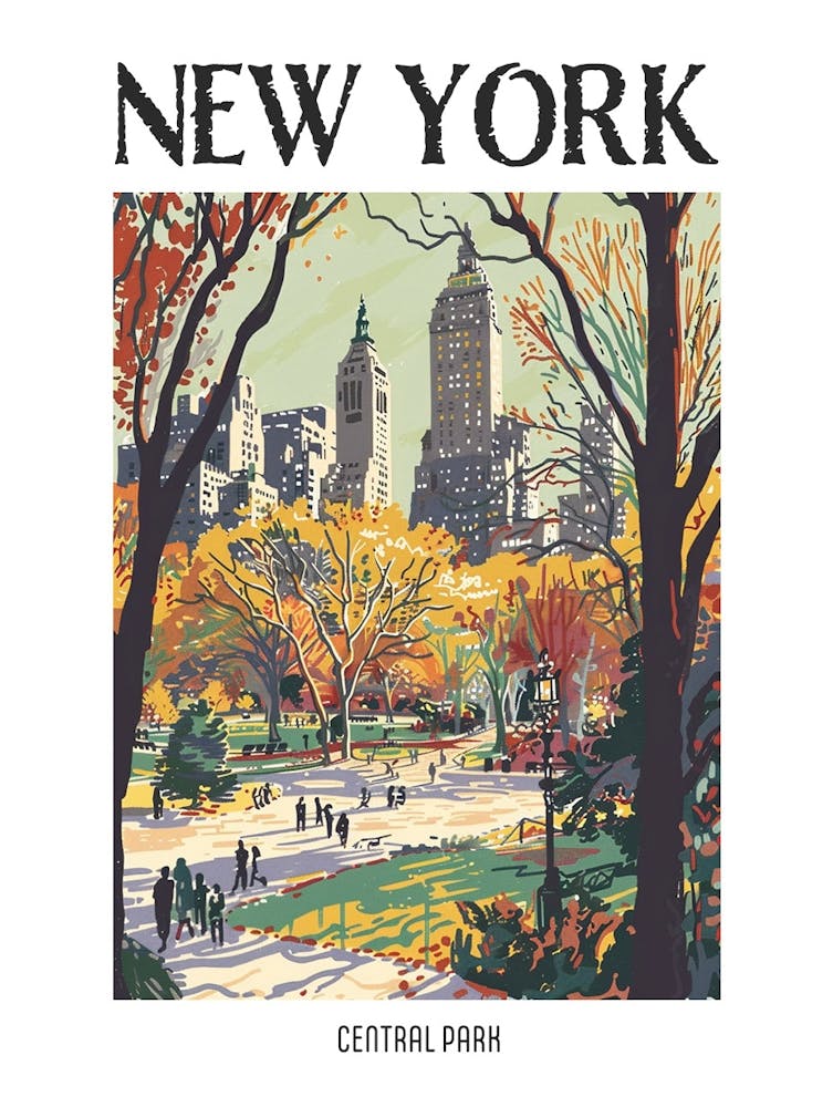 Central Park New York Colourful Silkscreen Illustration 4 Poster