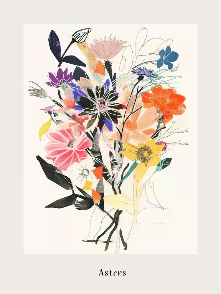 Asters Collage Flower Bouquet Poster