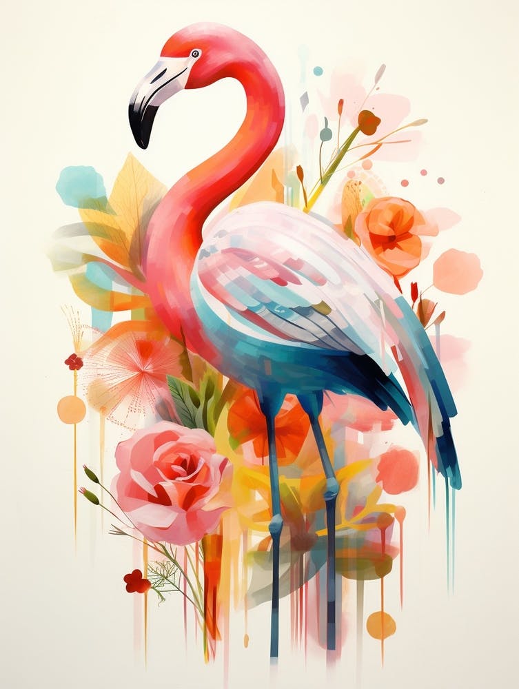 Bird Painting Collage Flamingo 2