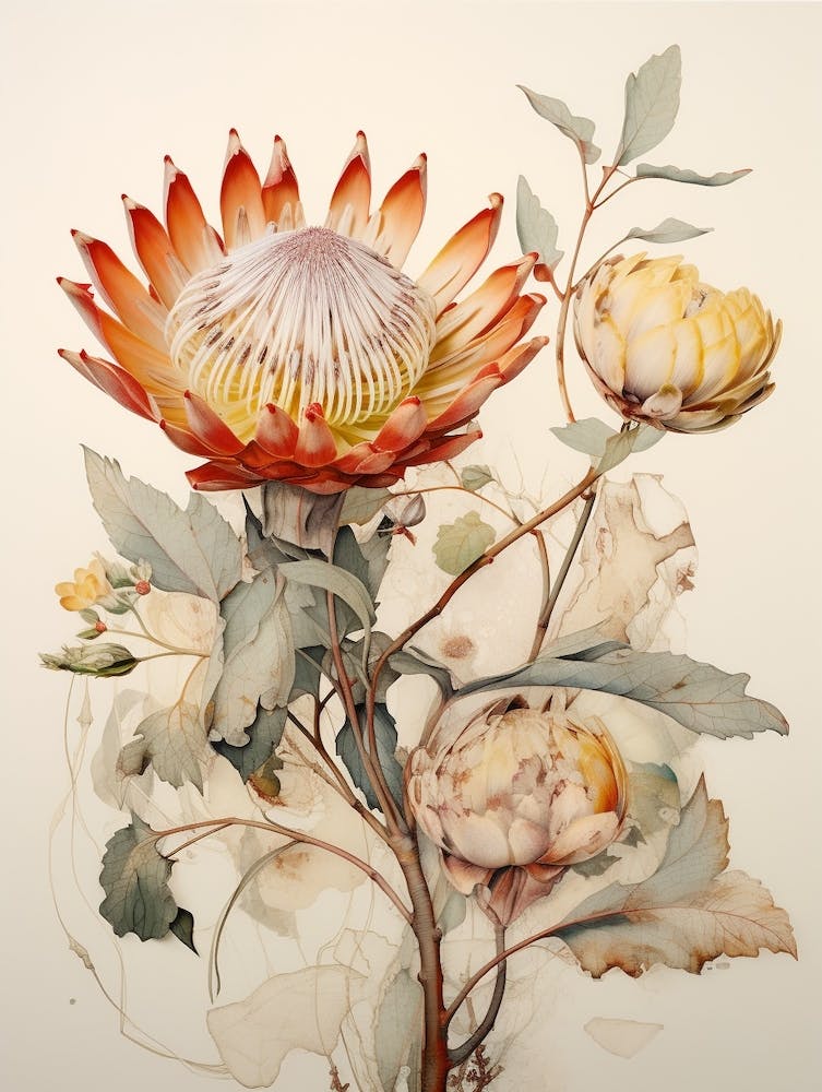 Pressed Flower Botanical Art Protea 2
