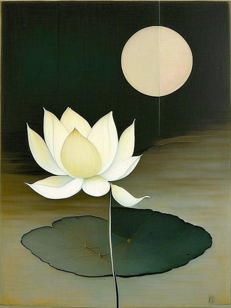 Lotus And Moon Symbol Abstract Painting