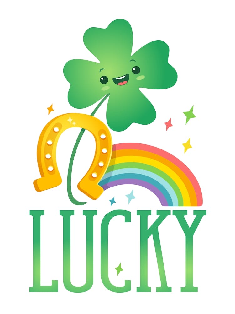 Lucky Shamrock with rainbow and horseshoe