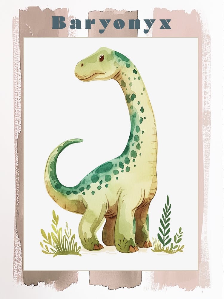 Cute Baryonyx Dinosaur Watercolour Poster