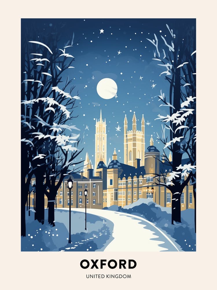 Winter Night  Travel Poster Oxford United Kingdom 2