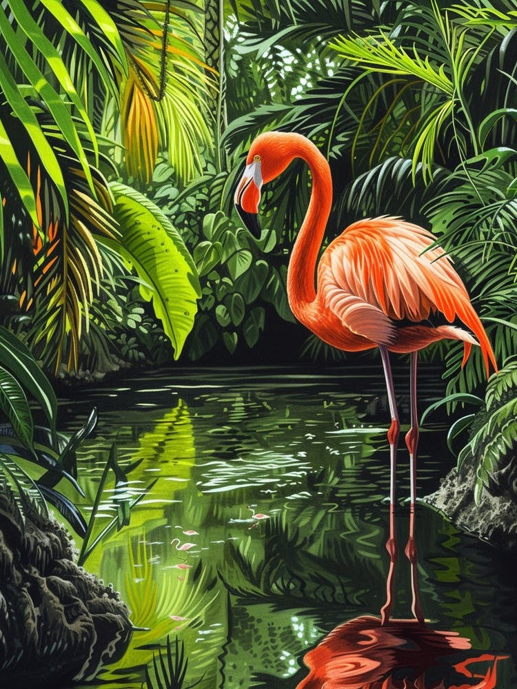 Greater Flamingo Yucatn Peninsula Mexico Tropical Illustration 3