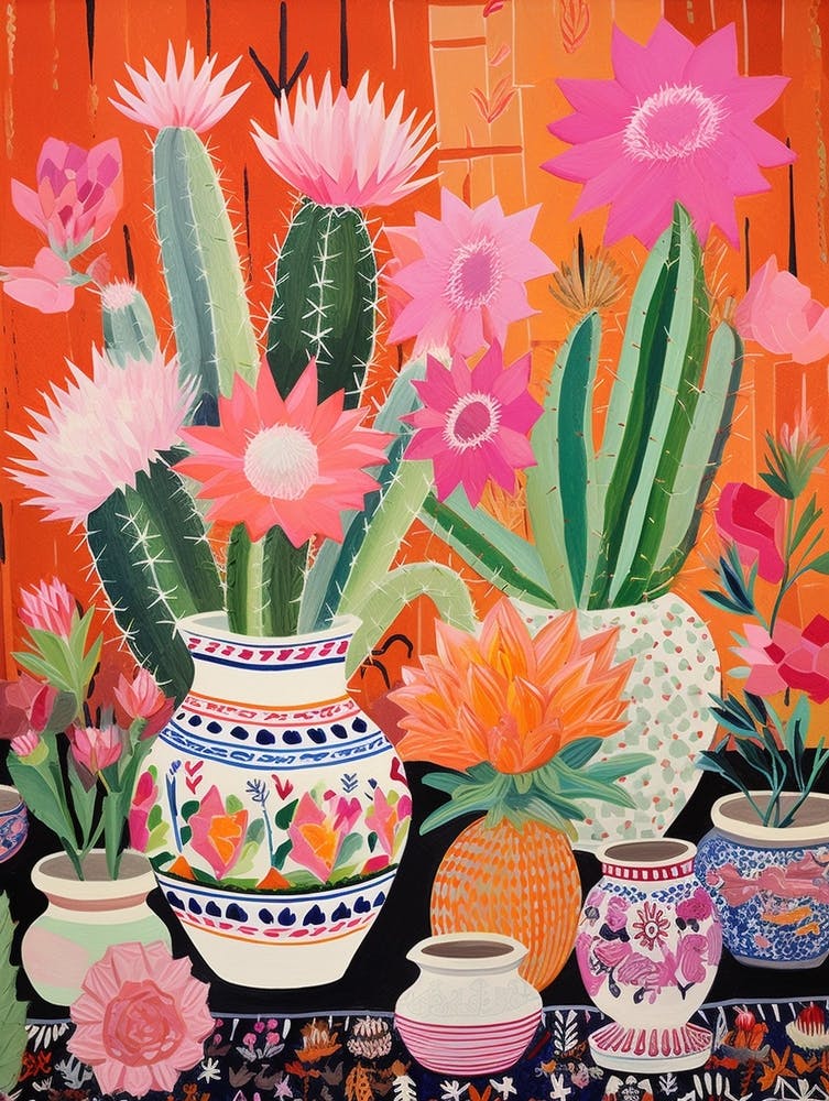 Cactus Painting Maximalist Still Life Echinocereus Cactus 1