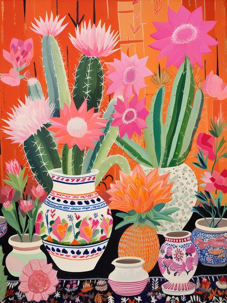 Cactus Painting Maximalist Still Life Echinocereus Cactus 1