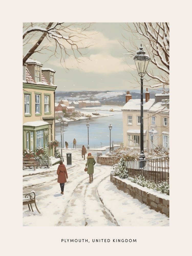 Vintage Winter Poster Plymouth United Kingdom