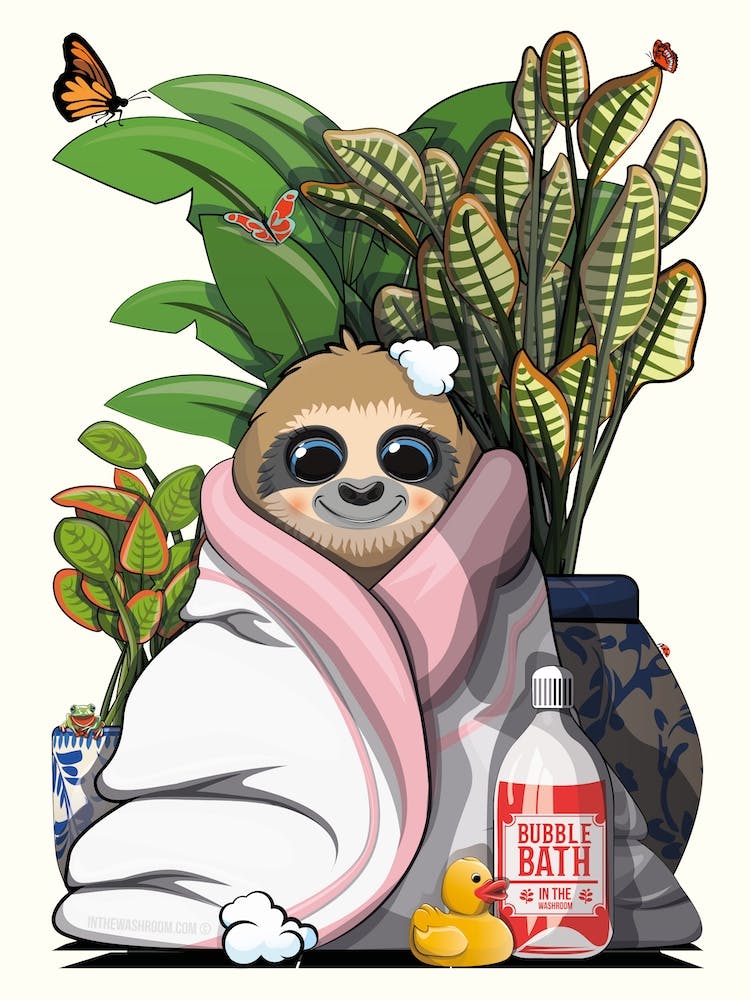Baby Sloth In Bath Towel, in the Bathroom
