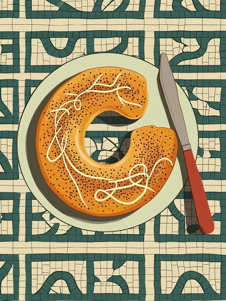 Bagel On A Tiled Background