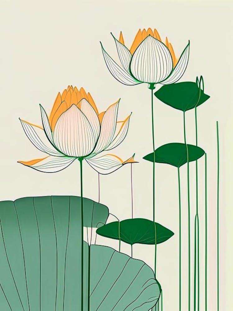 Lotus Flowers In Park Minimal Line Drawing 2