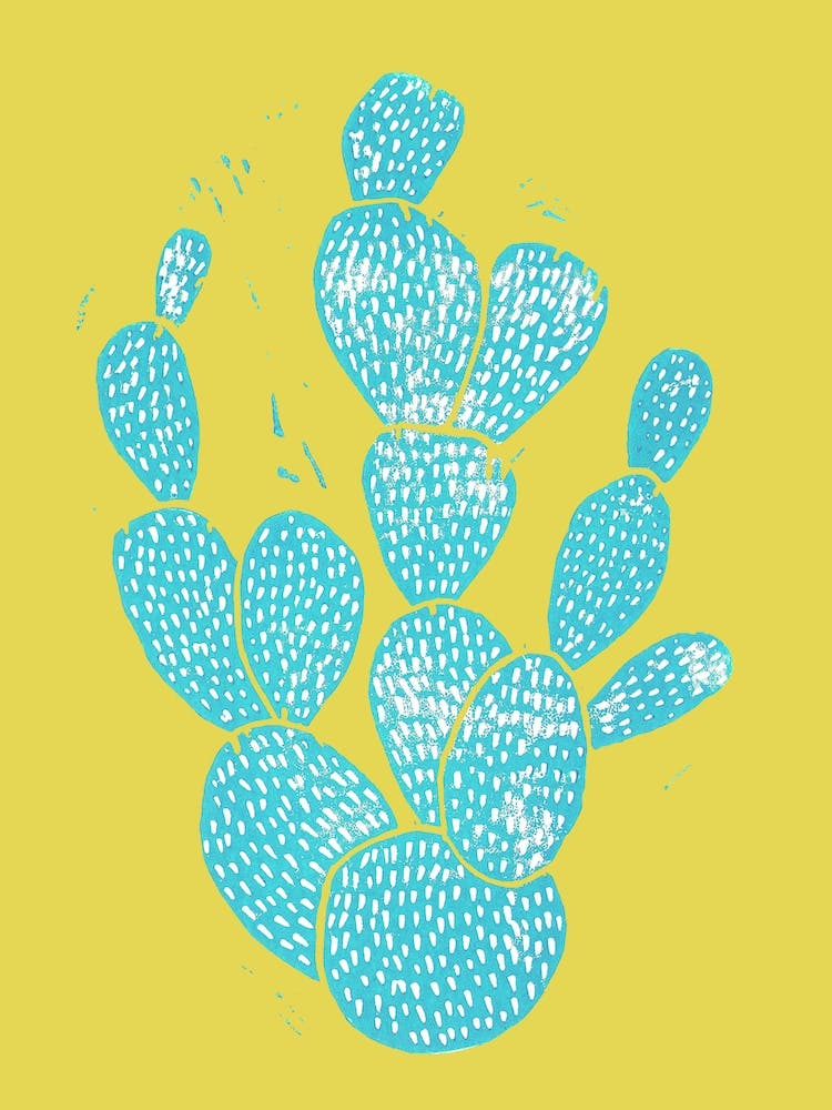 Linocut Cactus Desert Blue in