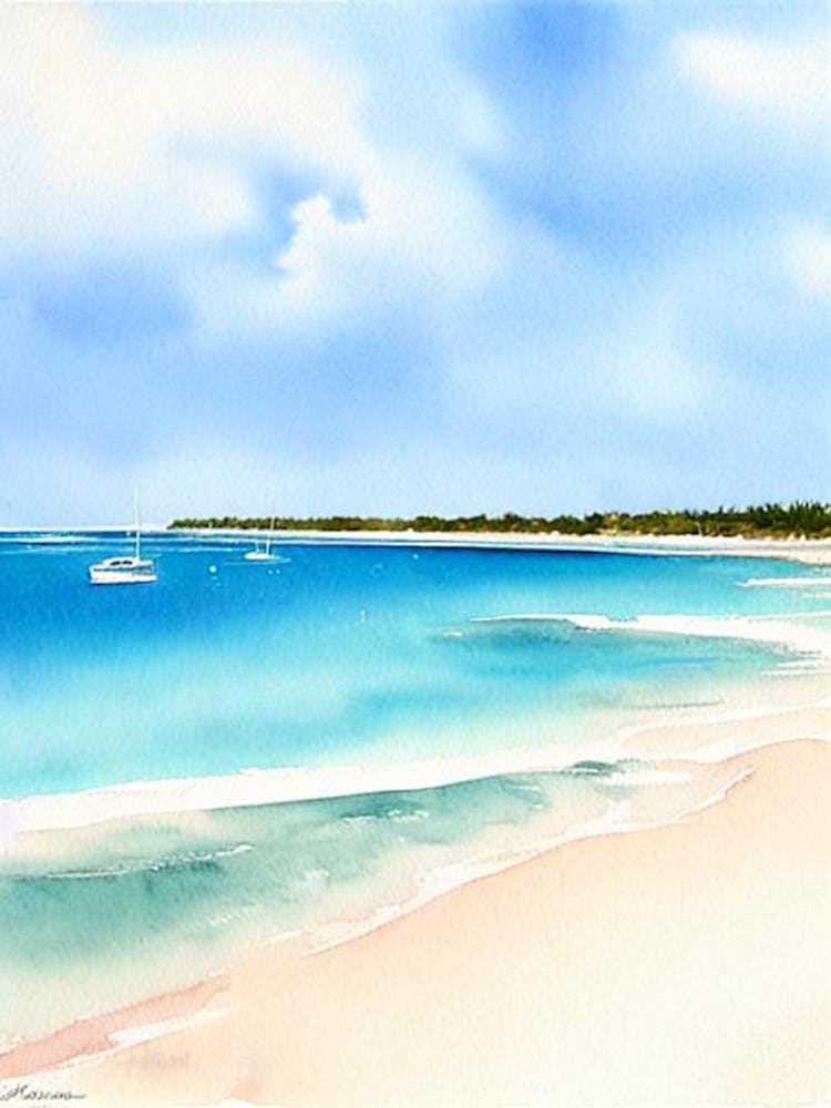 Grace Bay Beach, Turks And Caicos Watercolour
