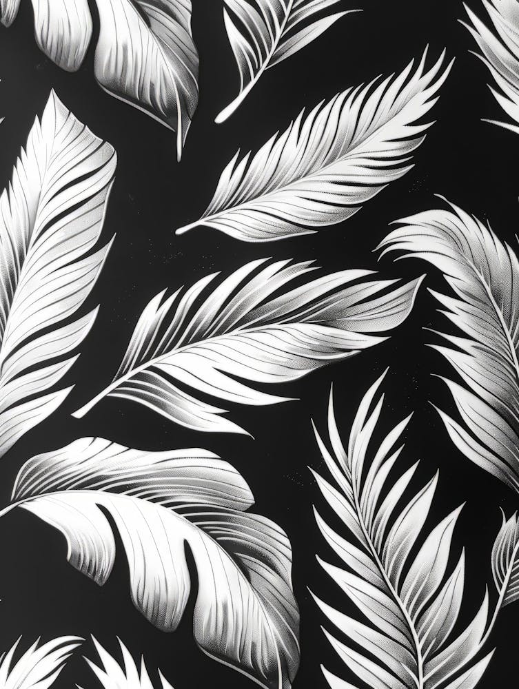 Black And White Palm Leaves