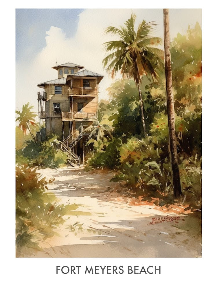 Fort Myers Beach Watercolor 2travel Poster