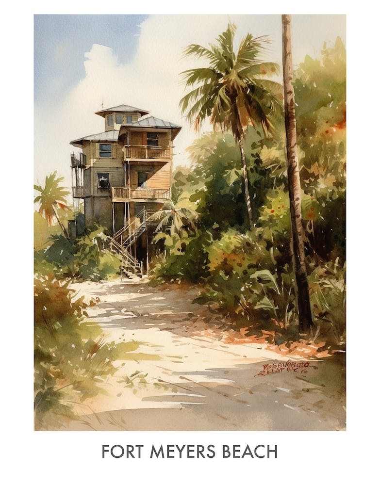 Fort Myers Beach Watercolor 2travel Poster
