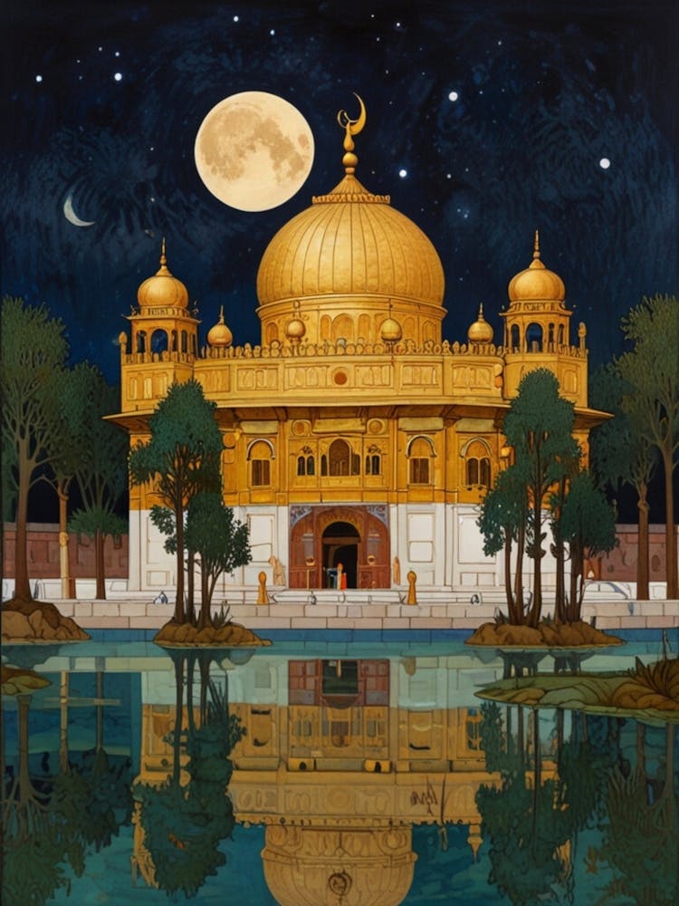 William Morris Golden Temple At Night 1