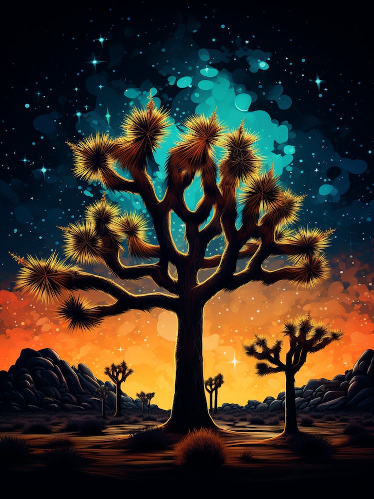 Joshua Tree Avec Ciel Étoilé En Or Et Noir (1)