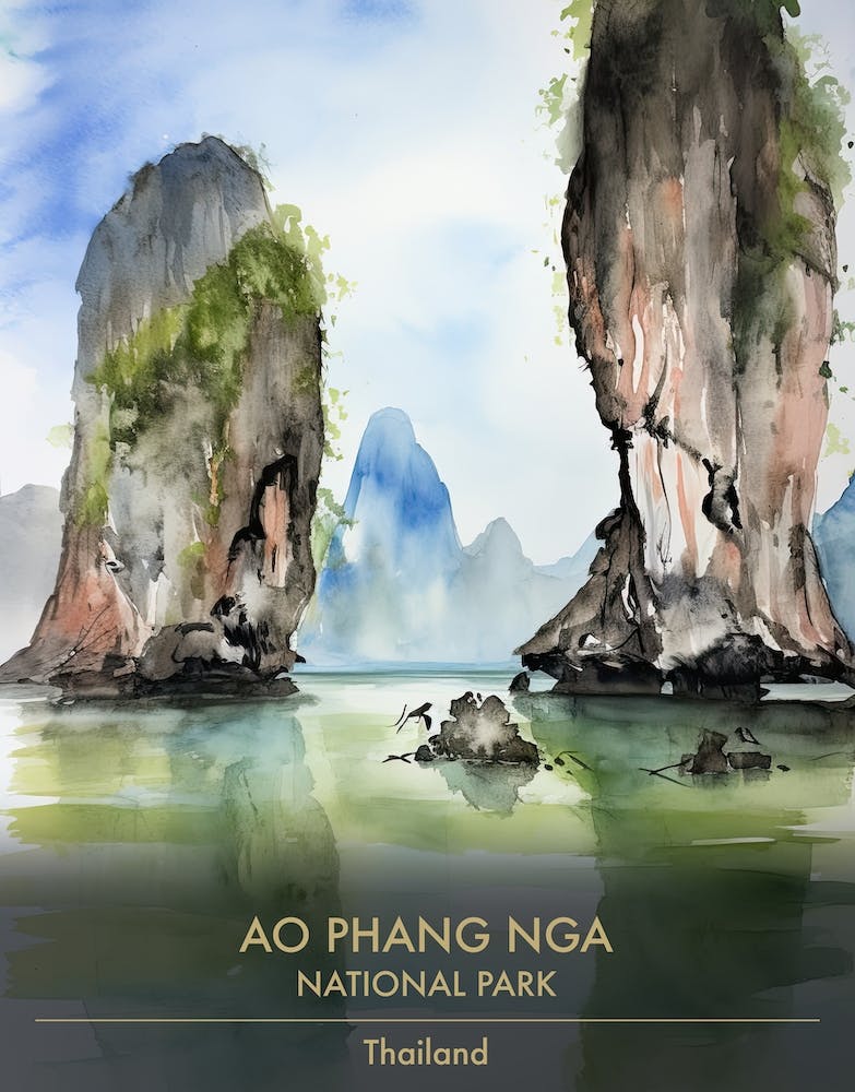 Parc National Ao Phang Nga Thaïlande Aquarelle 2
