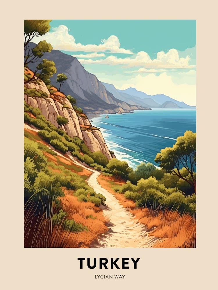 Lycian Way Turkey 1 Vintage Hiking Travel Poster