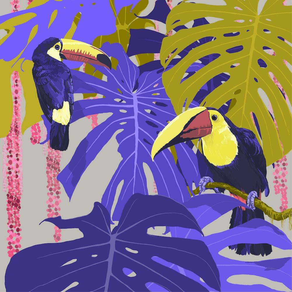 Hornbills Amid Monstera Square