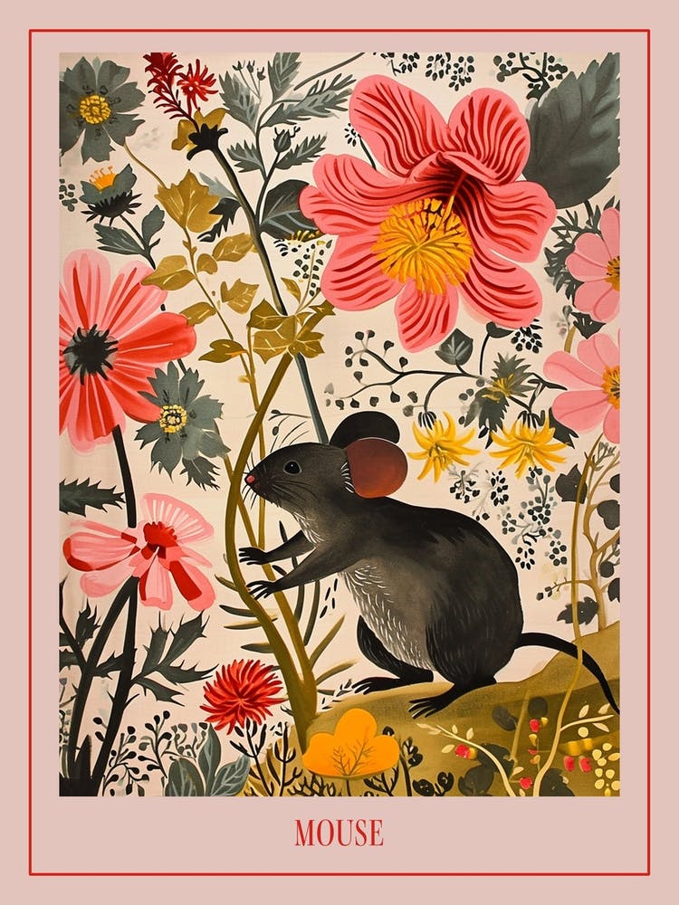 Floral Animal Painting Mouse 4 Poster