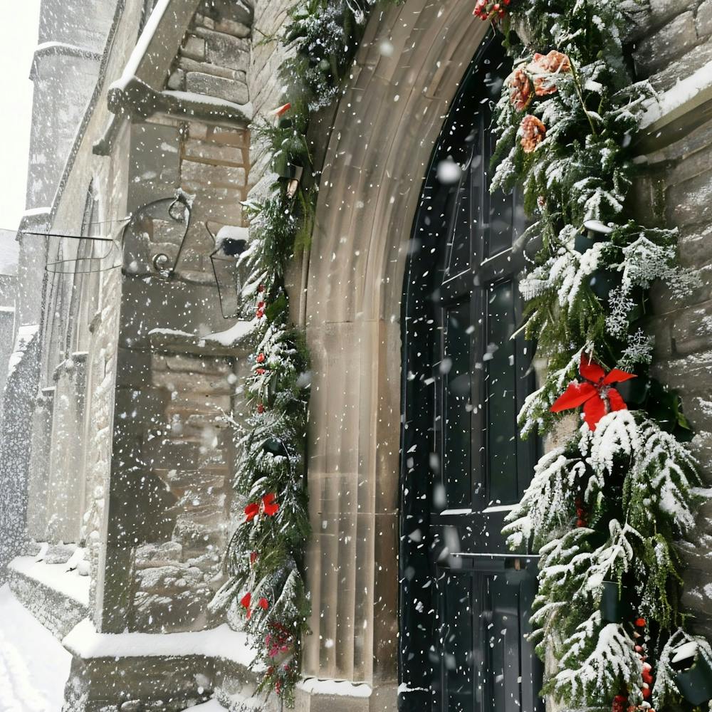 Weihnachtsgirlanden im Schnee