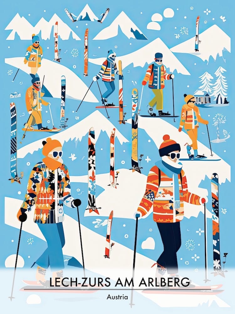 Lech Zurs Am Arlberg   Austria, Ski Resort Poster Illustration 1