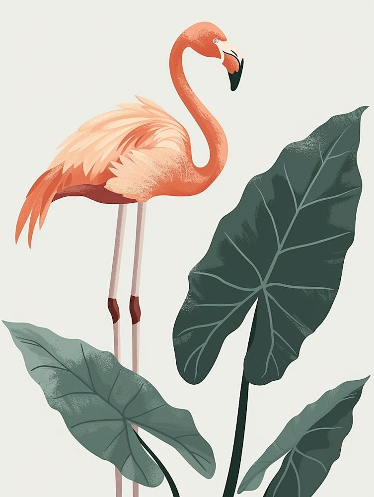 Jamess Flamingo And Alocasia Elephant Ear Minimalist Illustration 2
