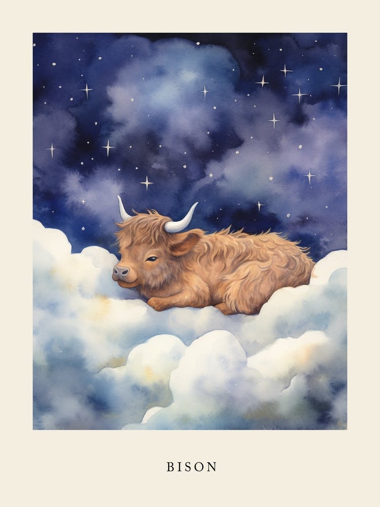 Baby Bison 3 Sleeping In The Clouds Nursery Poster