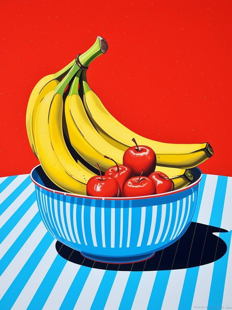 Bananas In A Bowl Blue Checkerboard 2