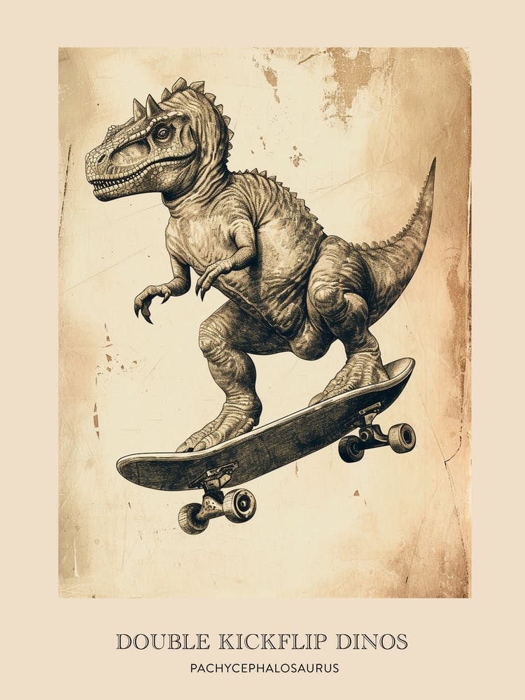 Pachycephalosaurus Vintage Dinosaur Poster 3
