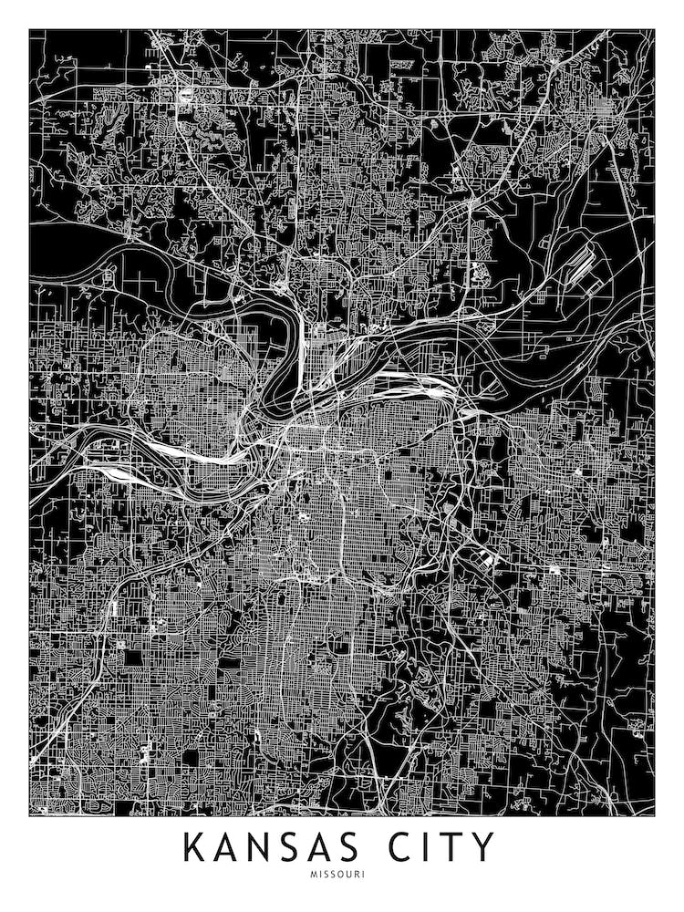 Kansas City Black And White Map