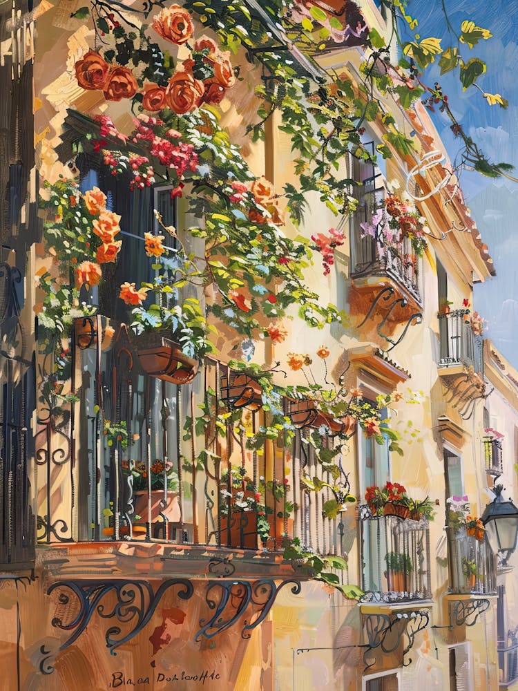 Balcony View Painting In Malaga 4