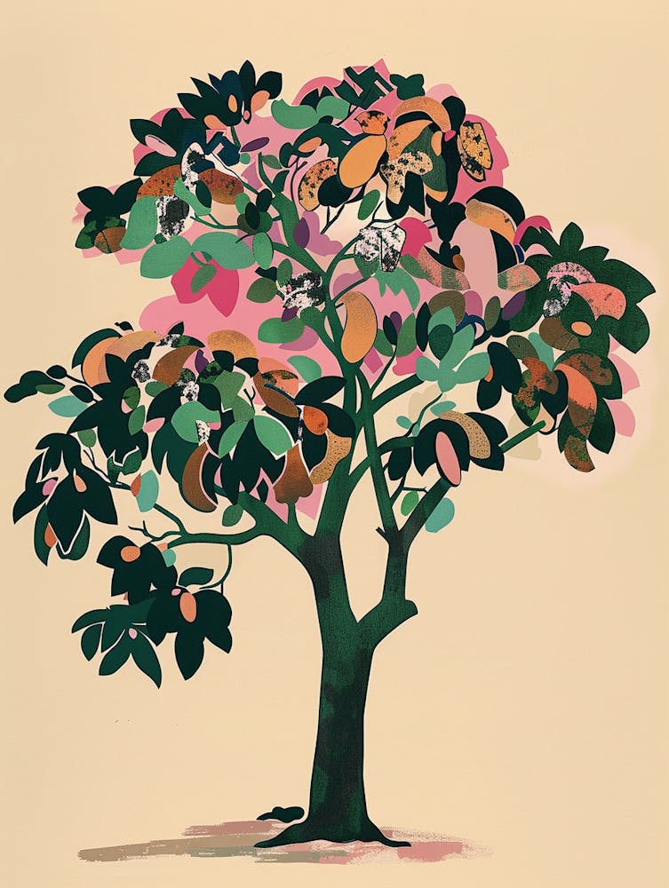 Pecan Tree Colourful Illustration 3