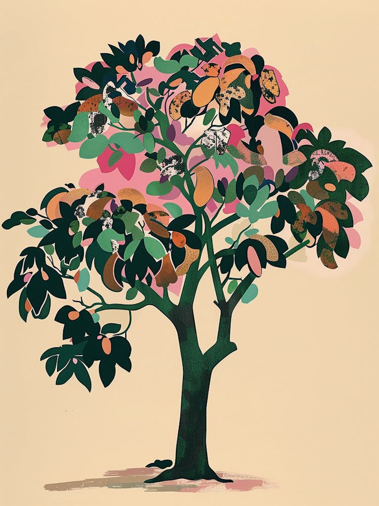 Pecan Tree Colourful Illustration 3