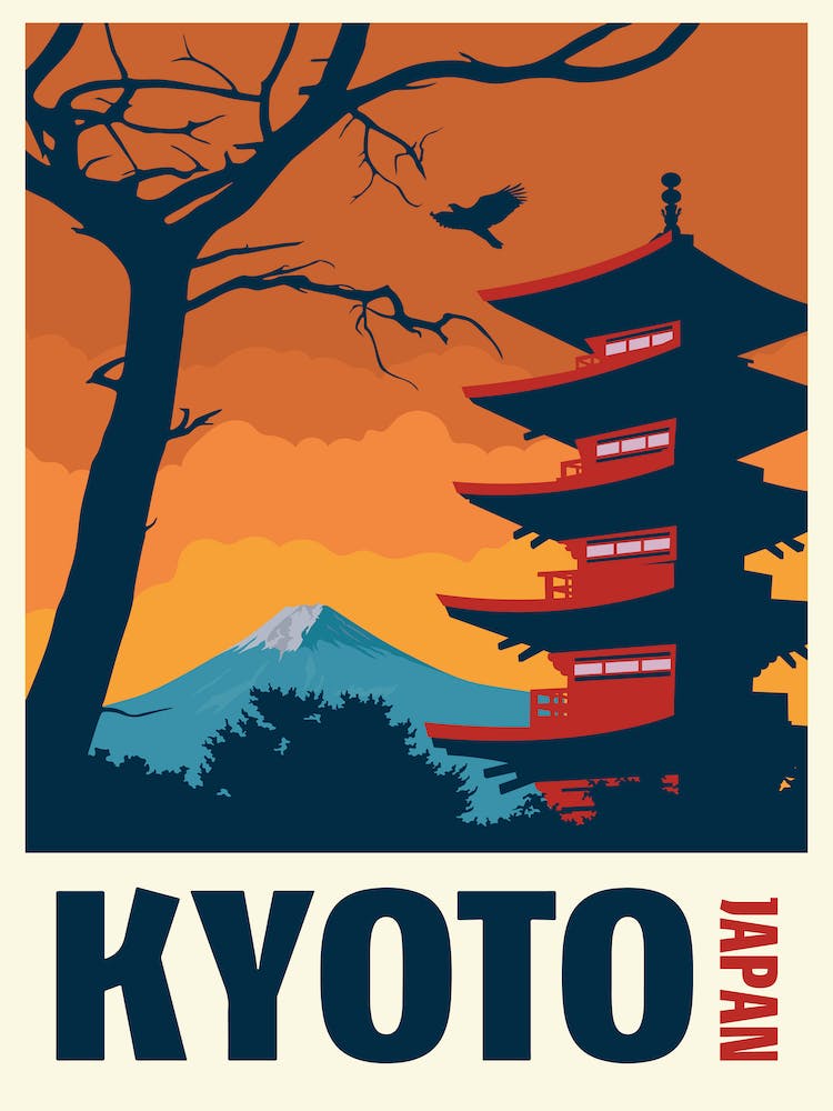 Kyoto Poster De Voyage Japan Mount Fuji Temple