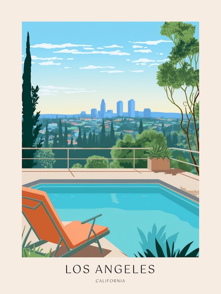 La, California 4 Midcentury Modern Pool Poster