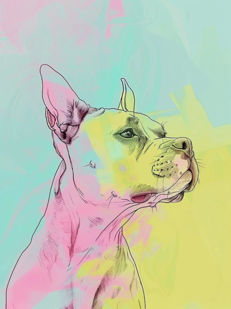 Pastel Staffordshire Bull Terrier Dog Pastel Line Illustration 3