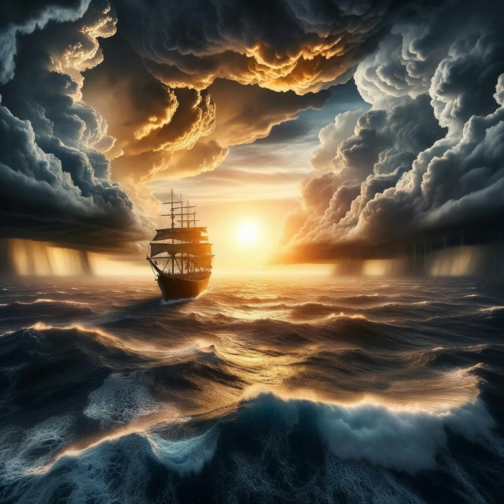 Ship in Stormy Sea